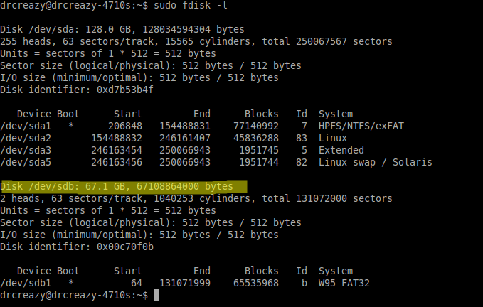 sudo fdisk -l